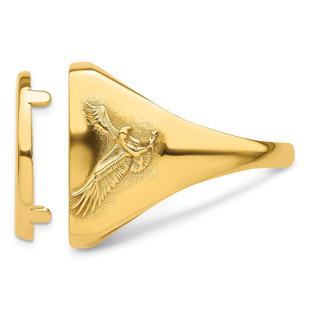 14k Men's Polished Flying Eagle Side Square 16.5mm Coin Bezel Ring