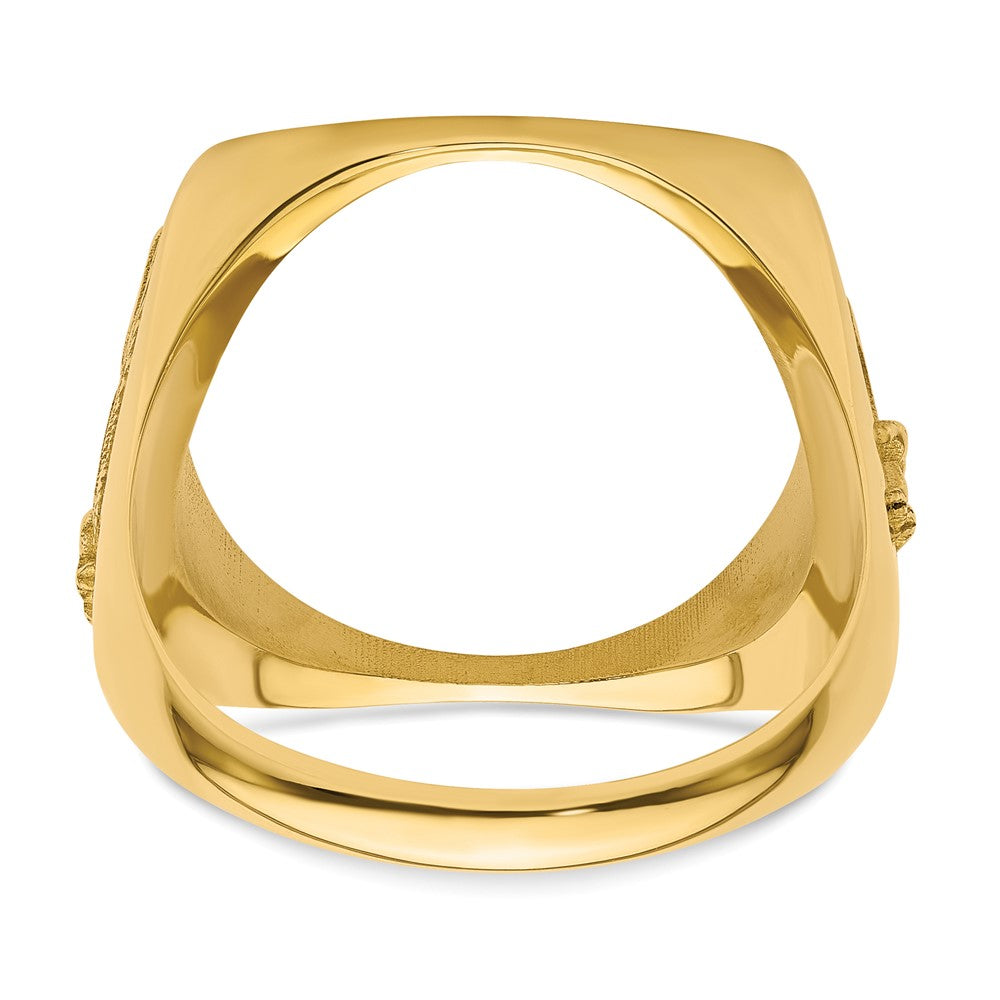 14k Men's Polished Flying Eagle Side Square 16.5mm Coin Bezel Ring