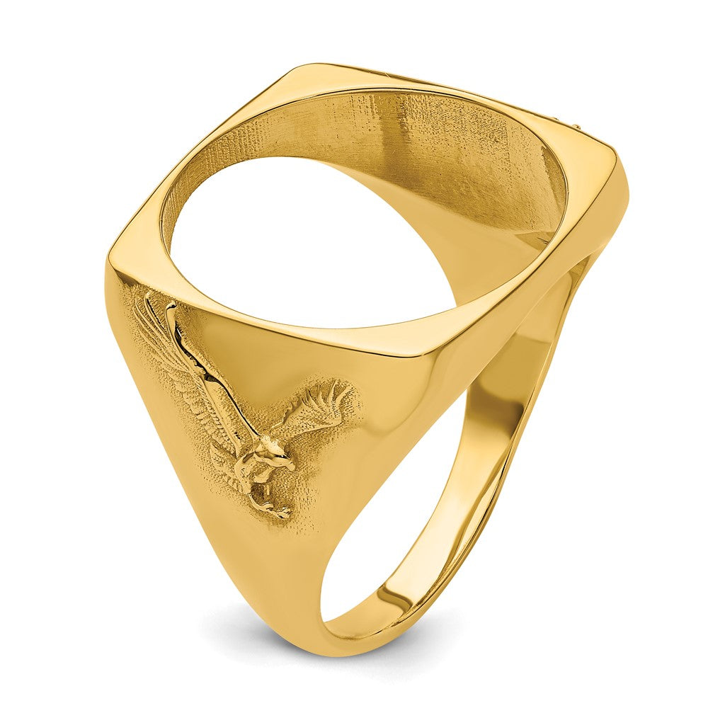 14k Men's Polished Flying Eagle Side Square 16.5mm Coin Bezel Ring
