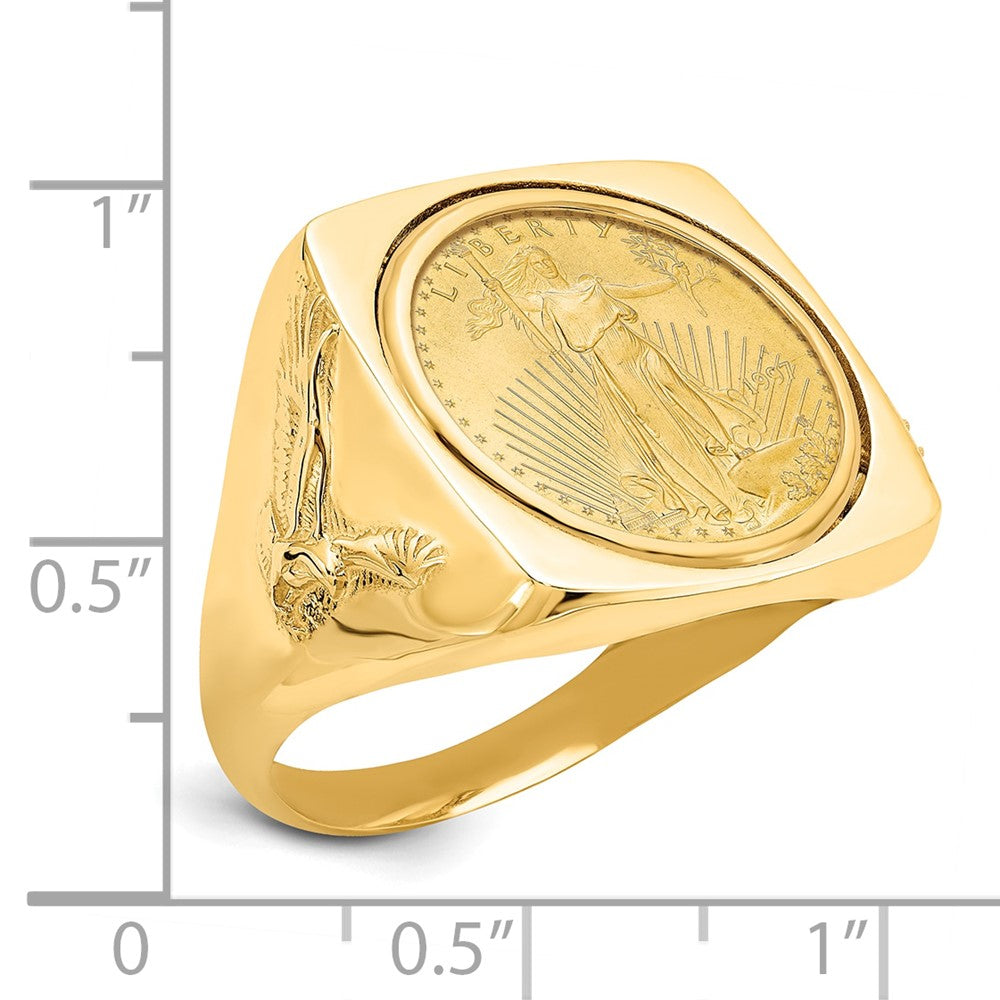 14k Men's Eagle Side Square Mounted 1/10oz AM Eagle Coin Bezel Ring