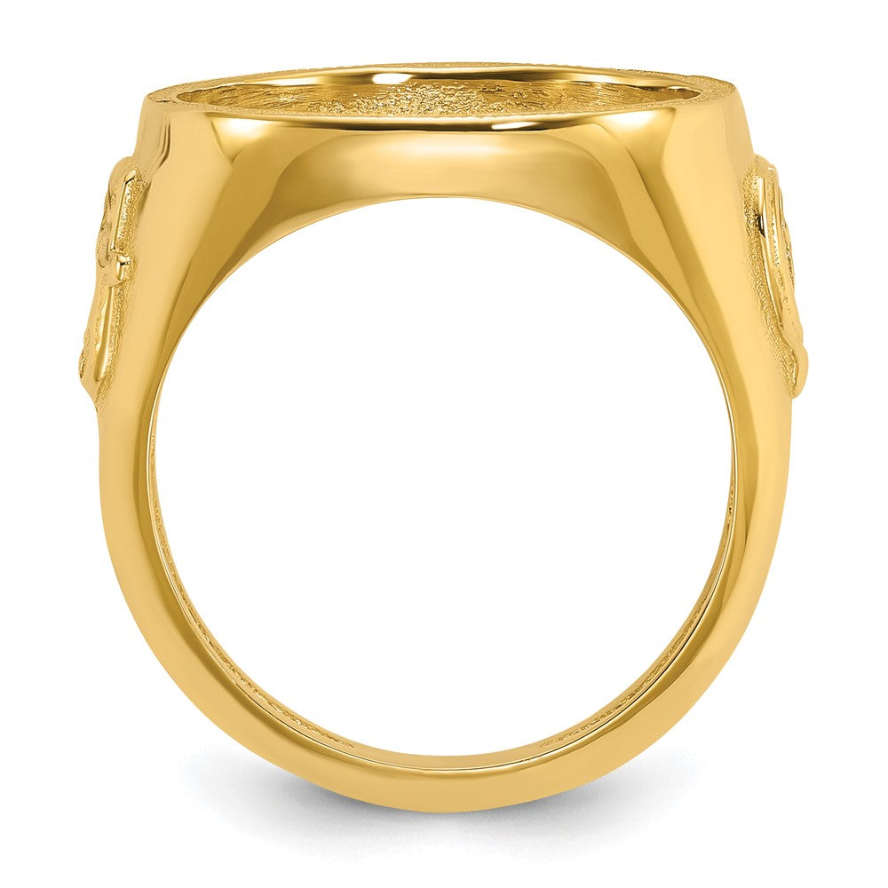 14k Men's Polished & D/C w/ Masonic Sides 16.5mm Coin Bezel Ring