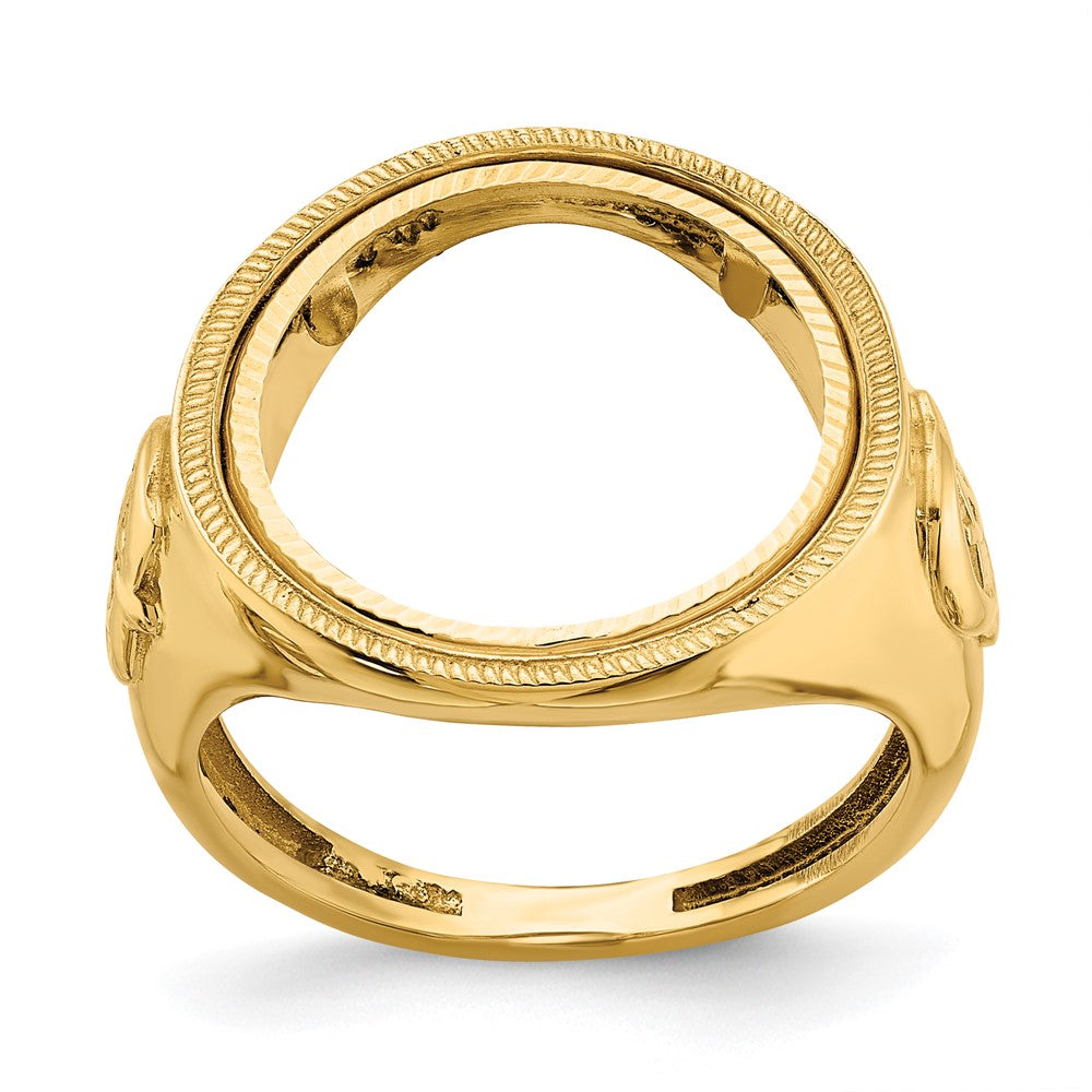 14k Men's Polished & D/C w/ Masonic Sides 16.5mm Coin Bezel Ring
