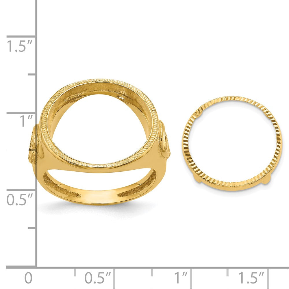14k Men's Polished & D/C w/ Masonic Sides 16.5mm Coin Bezel Ring