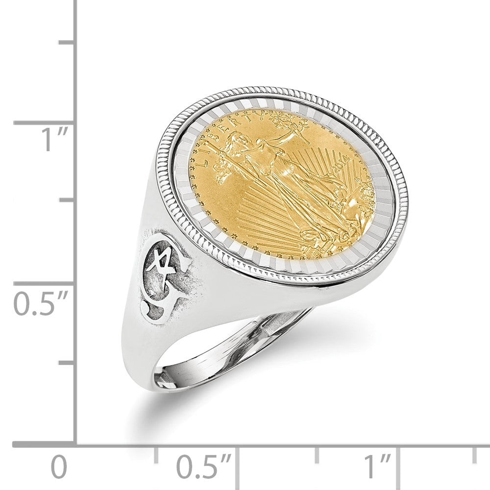 14kw Men's D/C Masonic Side Mounted 1/10oz AM Eagle Coin Bezel Ring