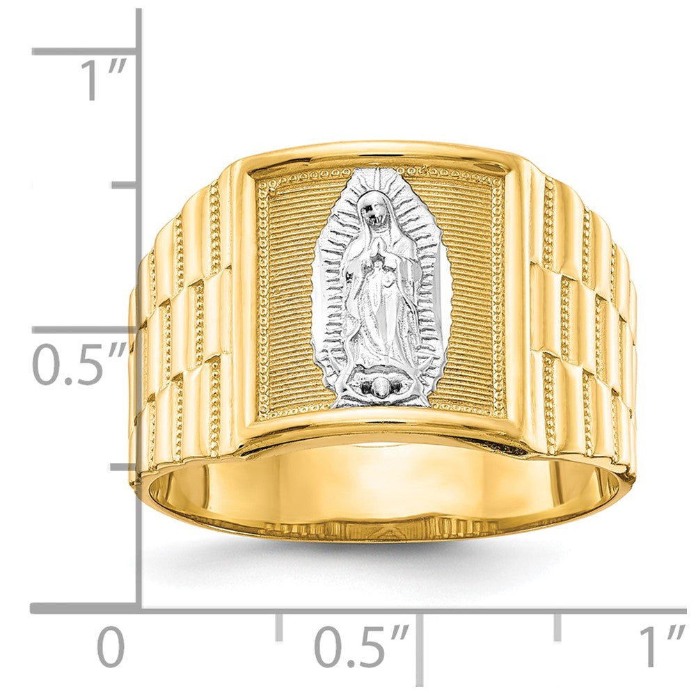 14k and Rhodium Men's Our Lady of Guadalupe Ring