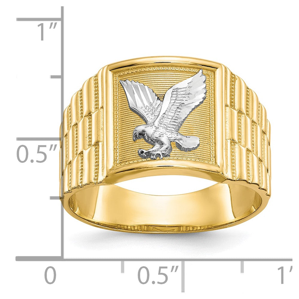 14k and Rhodium Men's Eagle Ring