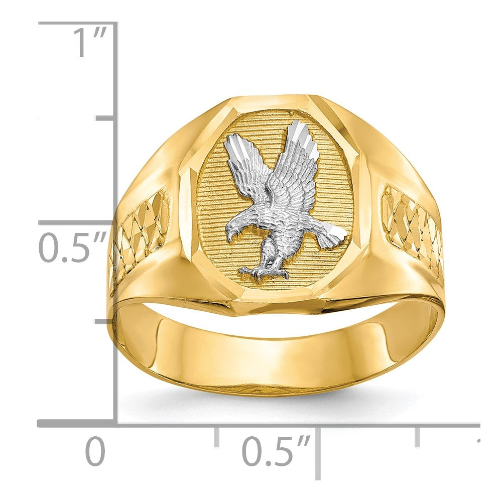 14k and Rhodium Men's Eagle Ring
