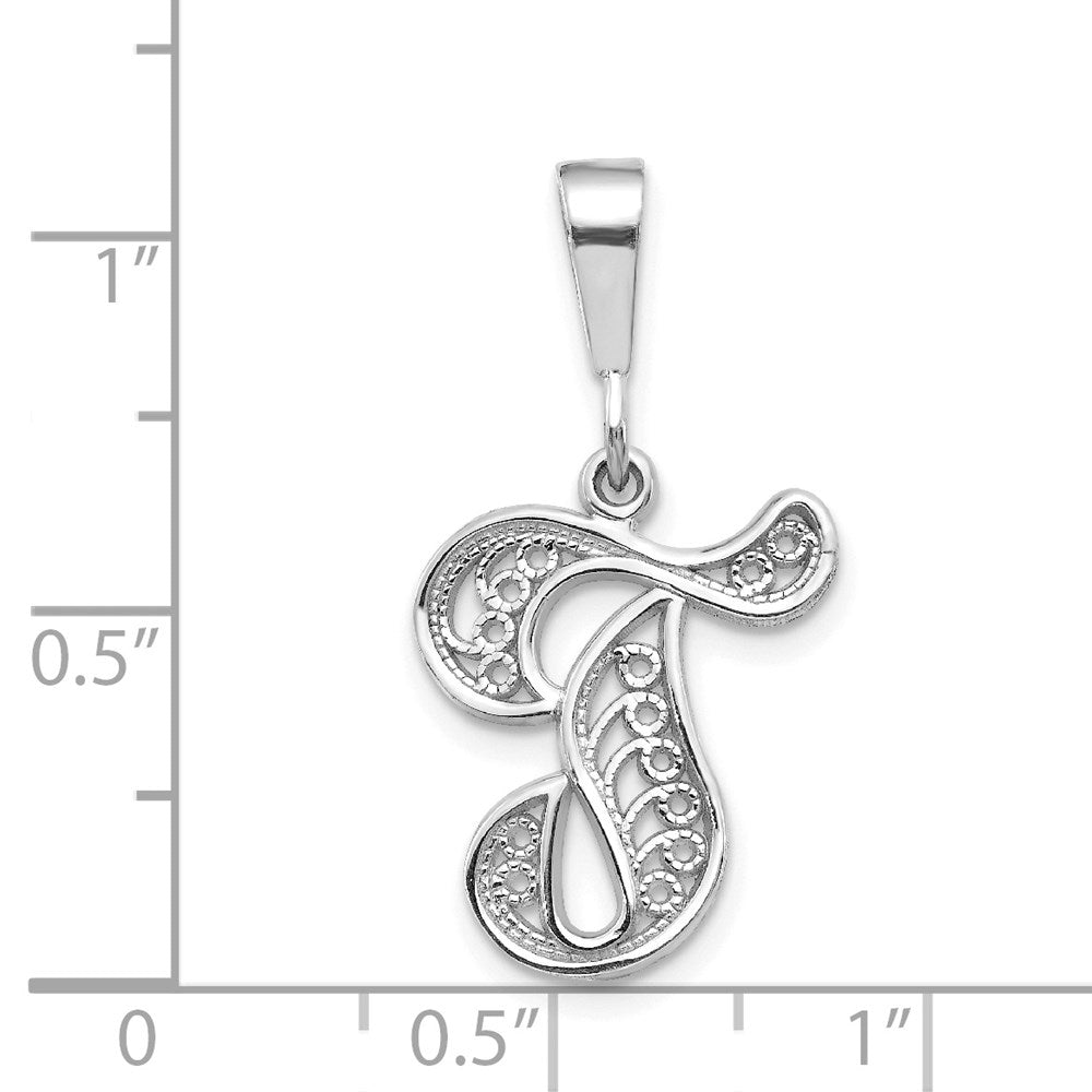 10KW Filigree Initial T Pendant