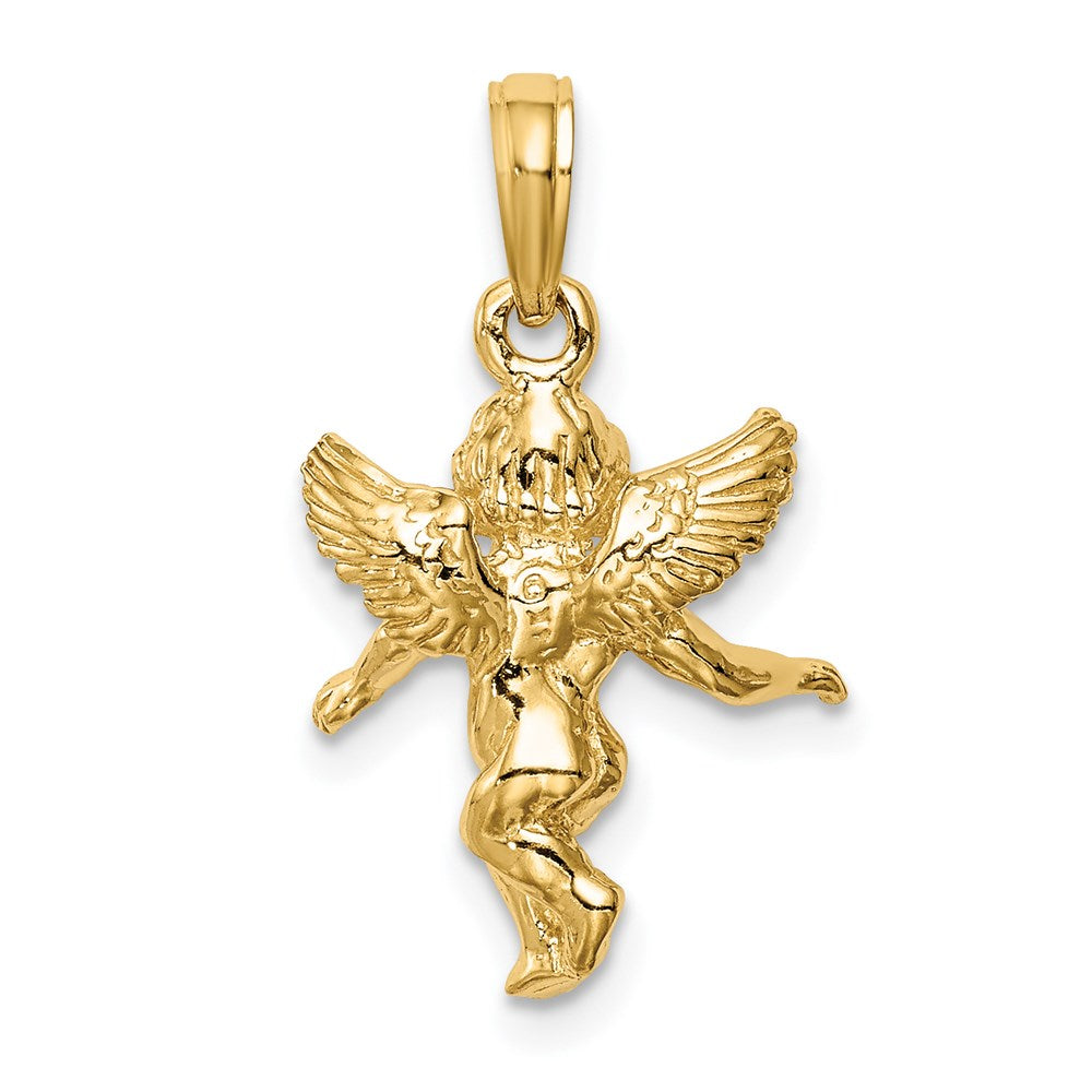 14k 3D Polished Solid Angel Pendant
