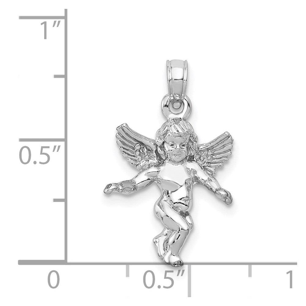 14k 3D White Gold Polished Solid Angel Pendant