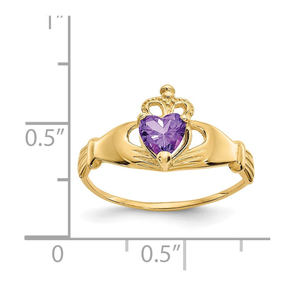 14k CZ February Birthstone Claddagh Heart Ring