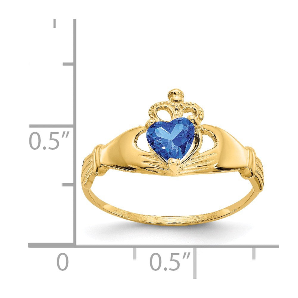 14k CZ September Birthstone Claddagh Heart Ring