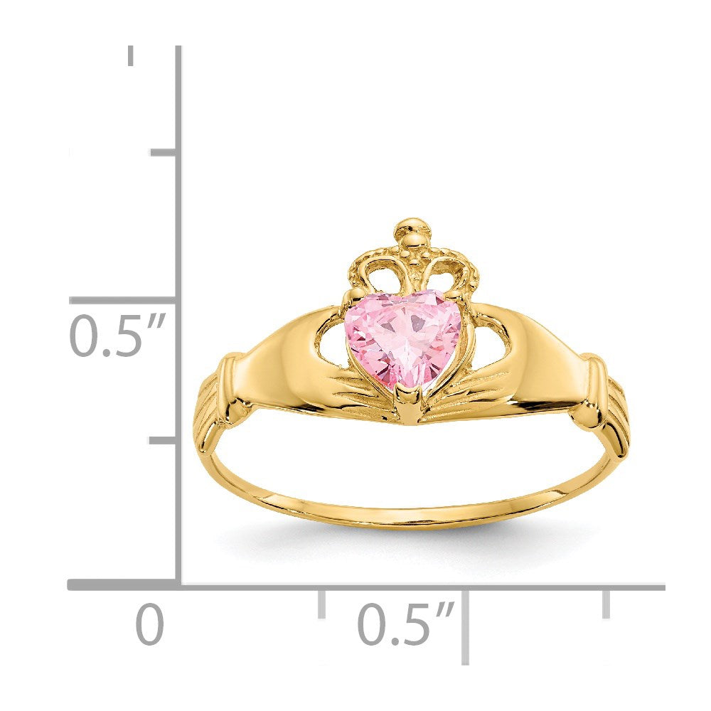 14k CZ October Birthstone Claddagh Heart Ring