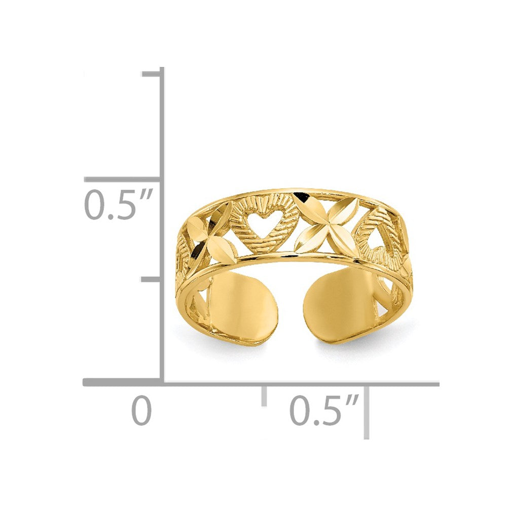 14k Diamond-cut \ X\" & Heart Toe Ring"
