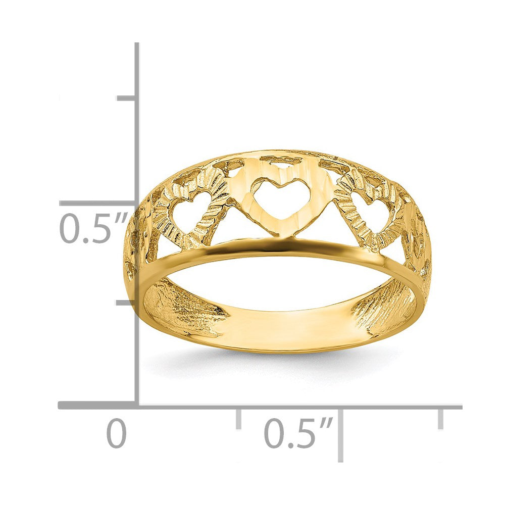 14k Diamond-cut 5 Heart Ring