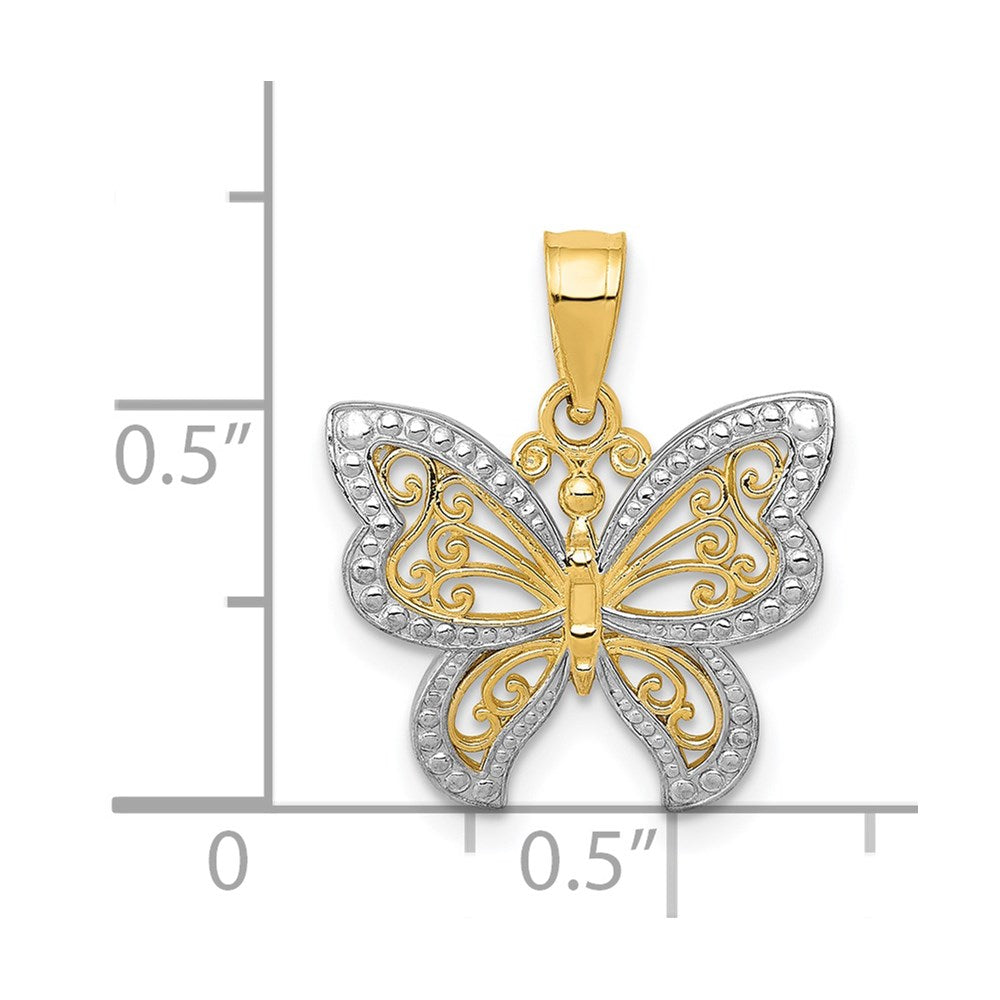 14K and White Rhodium Butterfly Charm