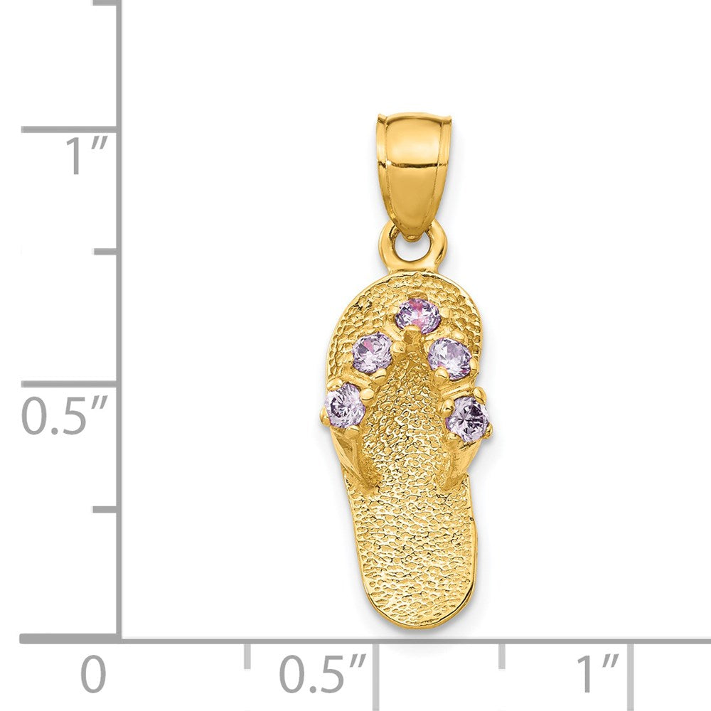 14k 3D February/CZ Birthstone Flip Flop Pendant