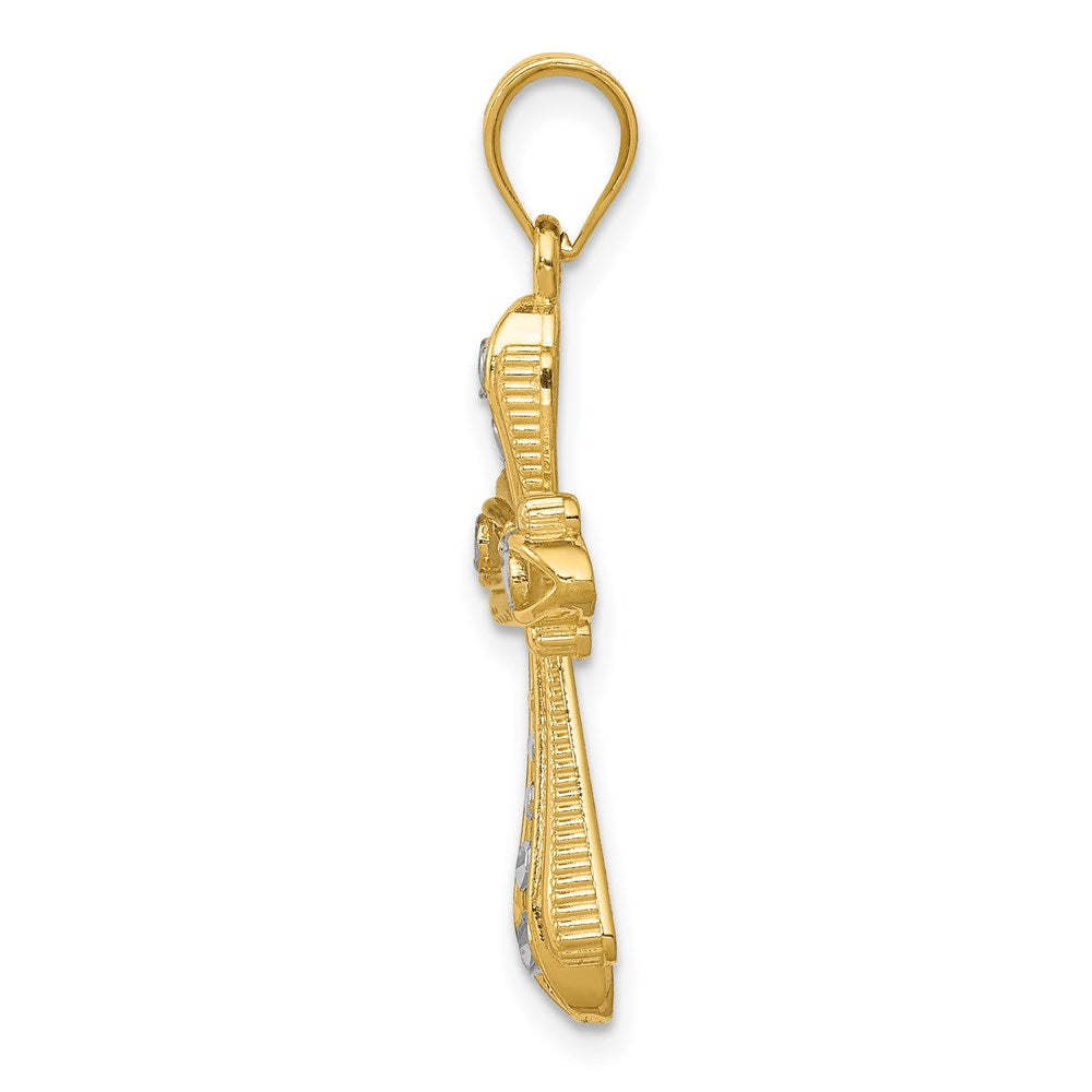 14K w/Rhodium Diamond Cut Cross Charm