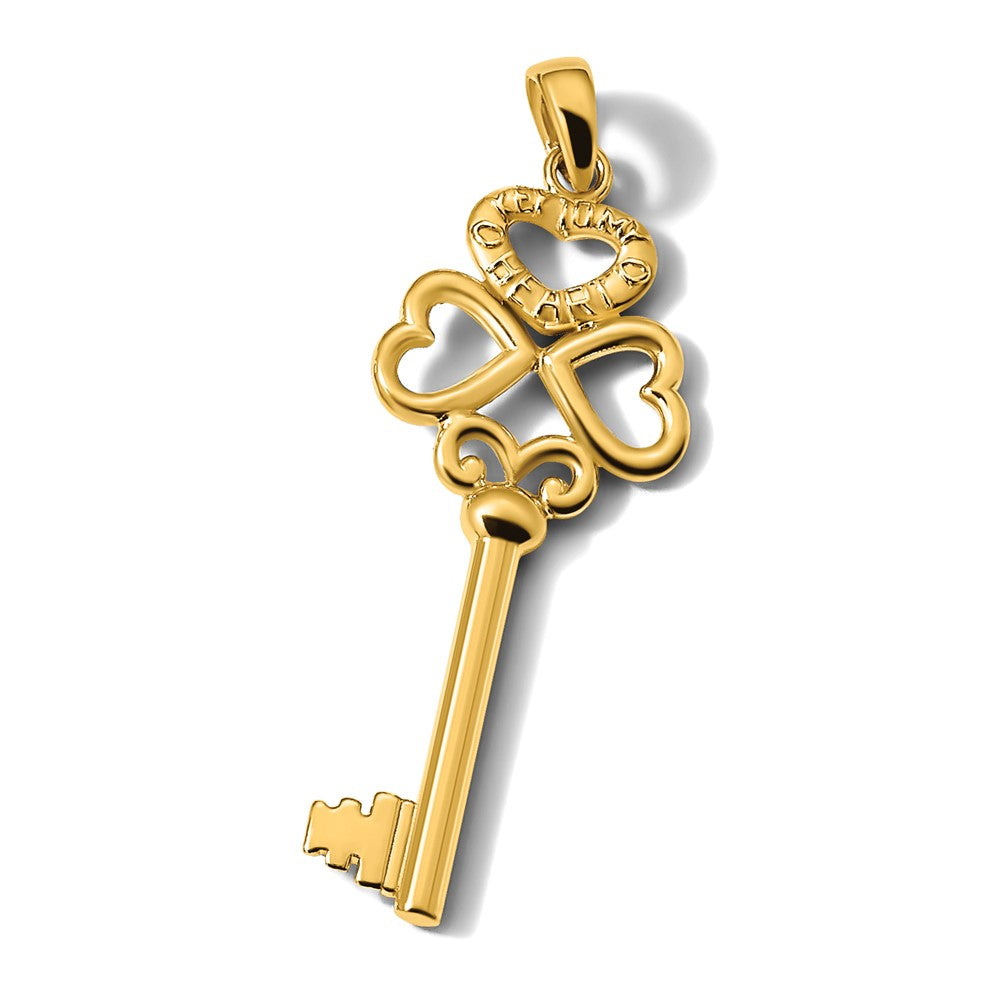 14K Polished 3D Hearts KEY TO MY HEART Key Charm