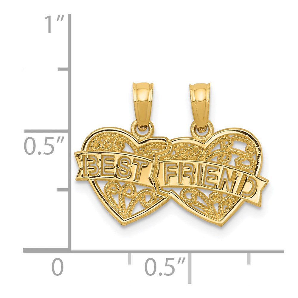14K BEST FRIEND Breakable Double Hearts Pendant