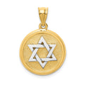 14k Two-tone Solid Satin Finish Flat Back Star of David Disc Charm