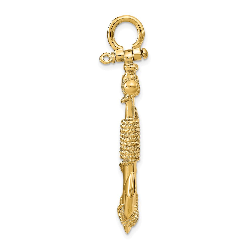 14K 3-D Solid Anchor with Rope w/ Shackle Bail Pendant