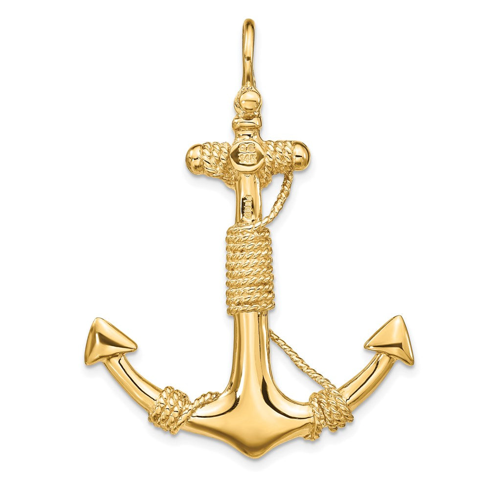 14K 3-D Solid Anchor with Rope w/ Shackle Bail Pendant