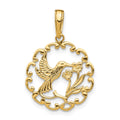 14K Hummingbird w/Flower in Frame Pendant