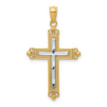 14K w/Rhodium Diamond Cut Cross Pendant