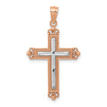 14K Rose Gold w/Rhodium Diamond-Cut Cross Pendant