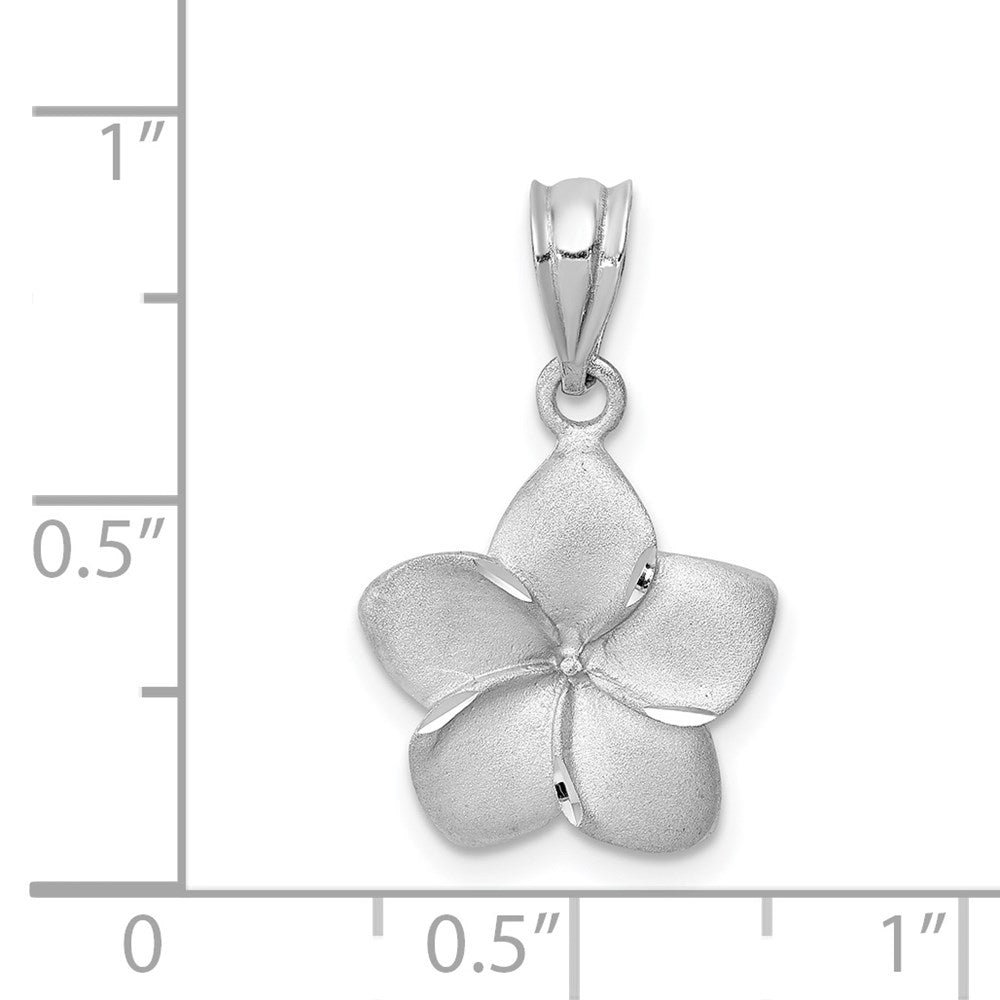 14K White Brushed and Diamond-cut Plumeria Pendant