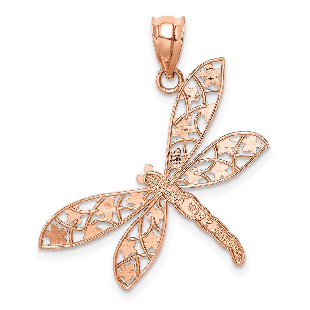 14K Rose Filigree Dragonfly Pendant