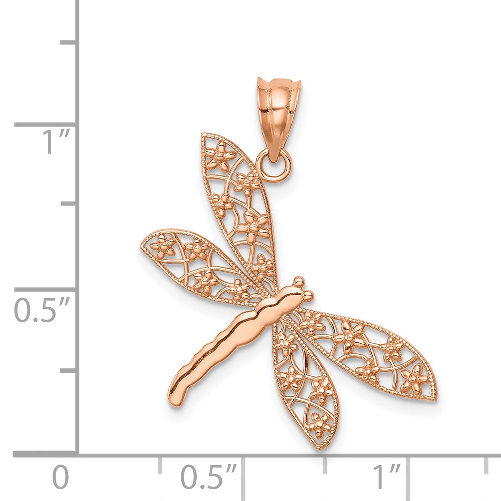 14K Rose Filigree Dragonfly Pendant