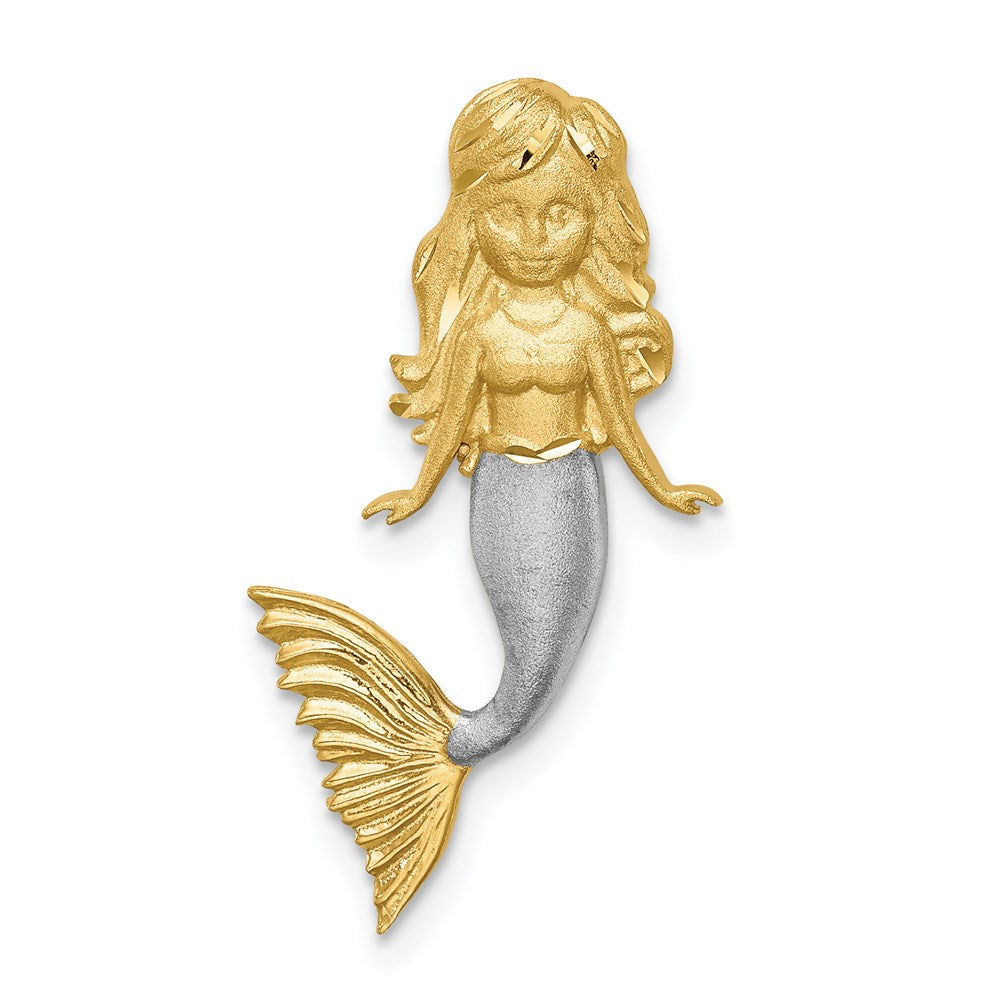 14K w/White Rhodium Brushed Diamond-Cut Mermaid Chain Slide