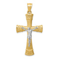 14K Two-tone Brushed & Polished Greek Key Crucifix Pendant