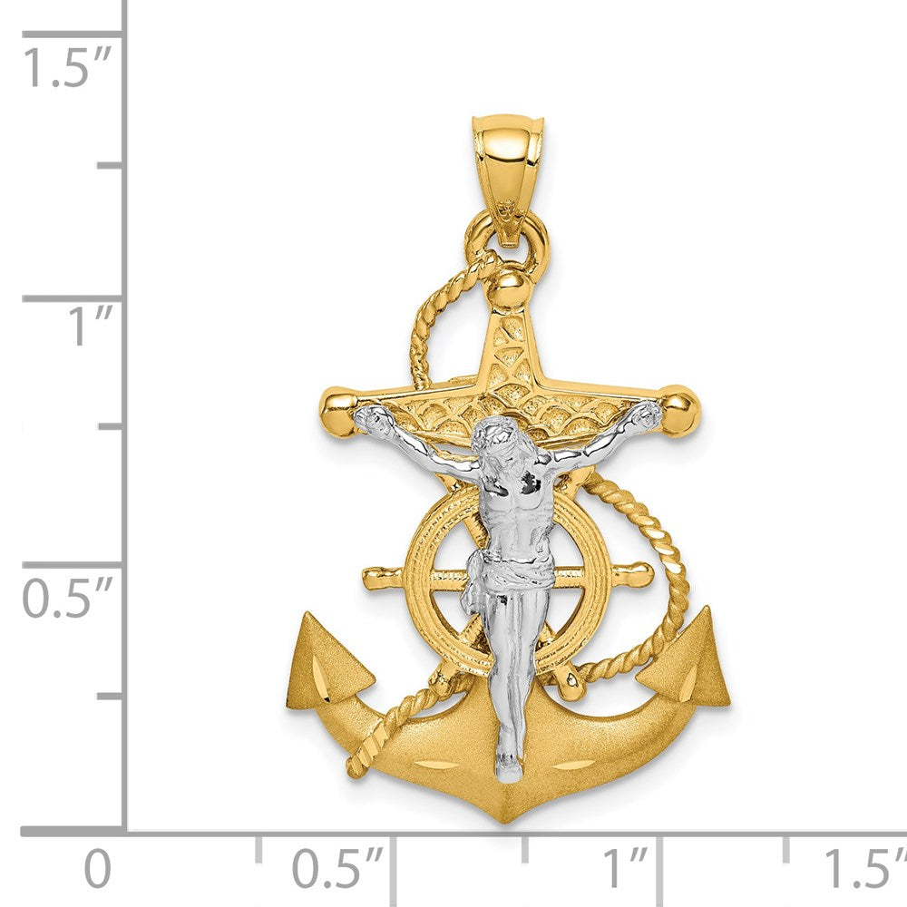 14K Two-tone Polished/Satin D/C Mariner Crucifix Pendant