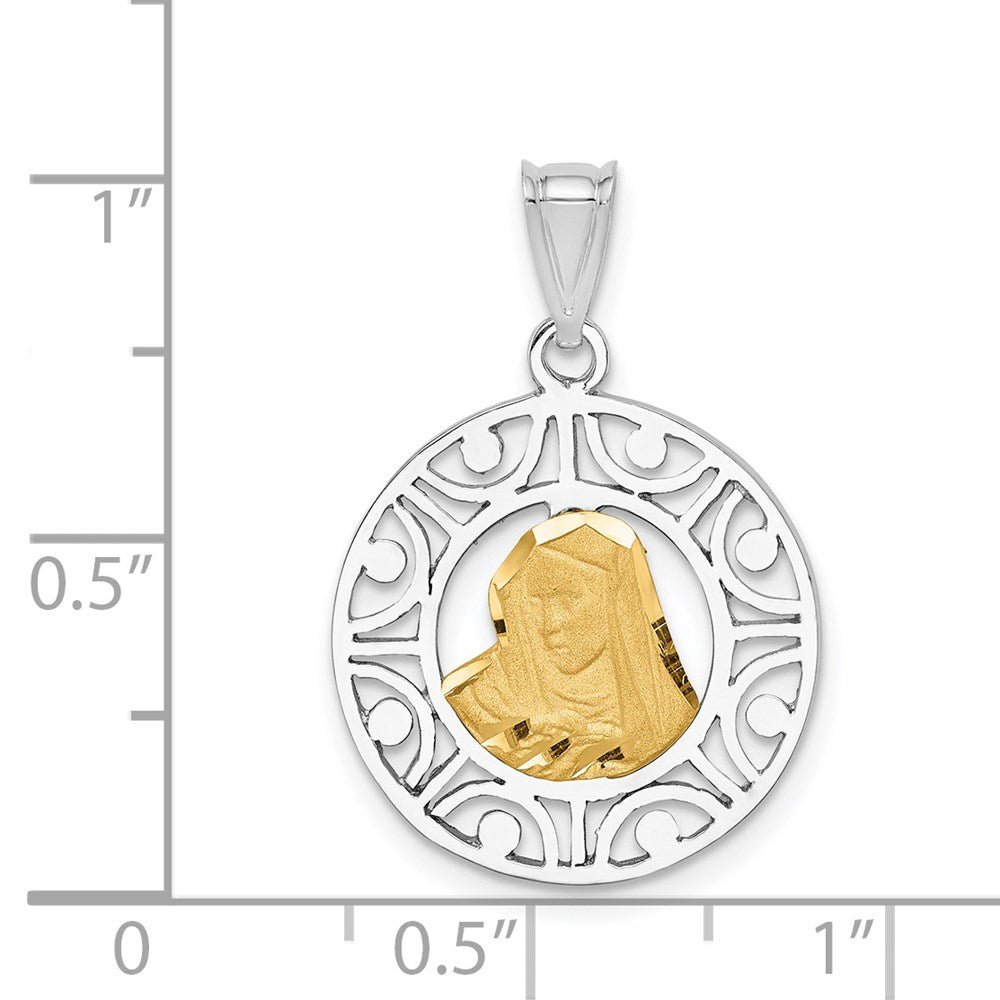 14K Two-tone Brushed & Polished Virgin D/C Mary Pendant