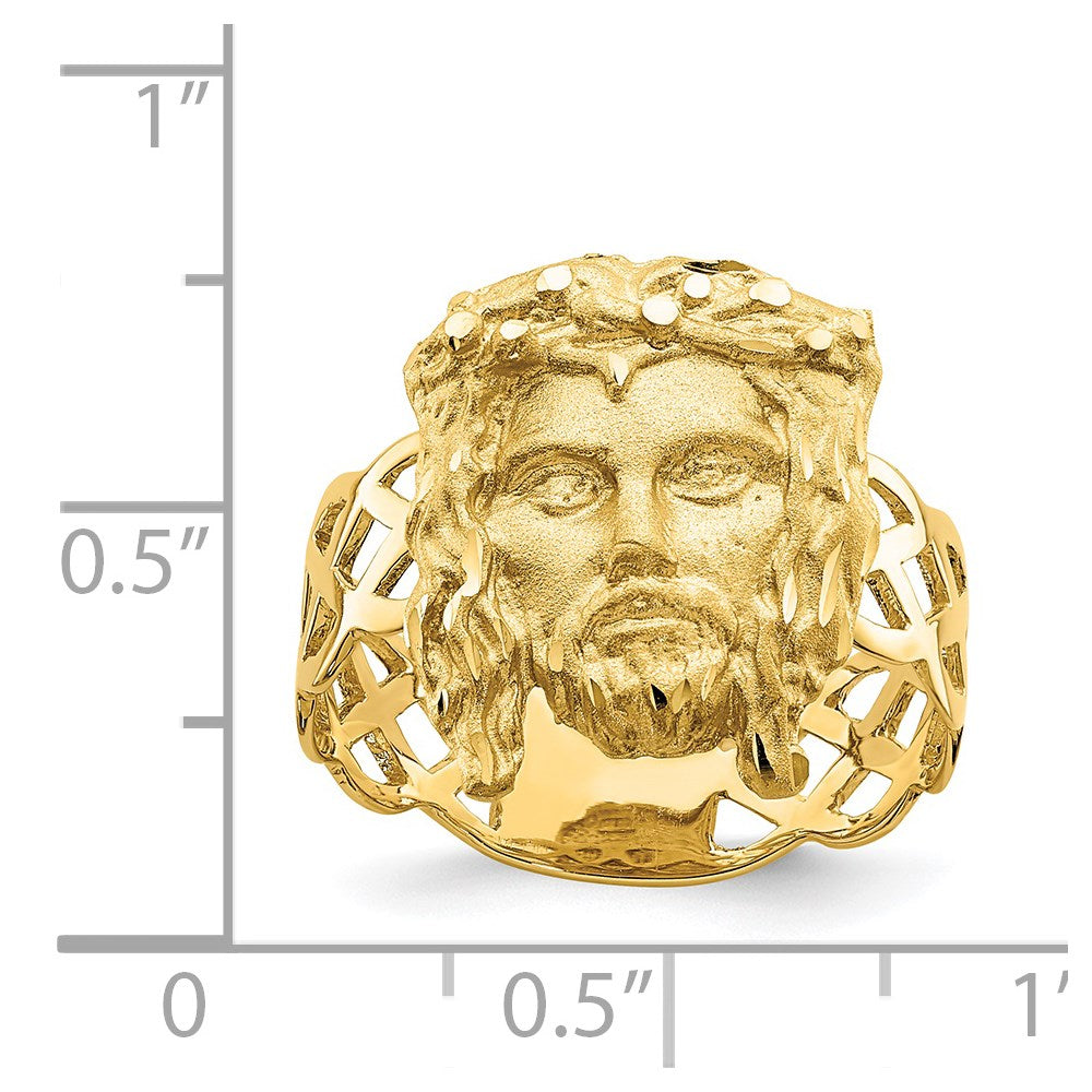 14K Brushed & Polished D/C Jesus Head Ring