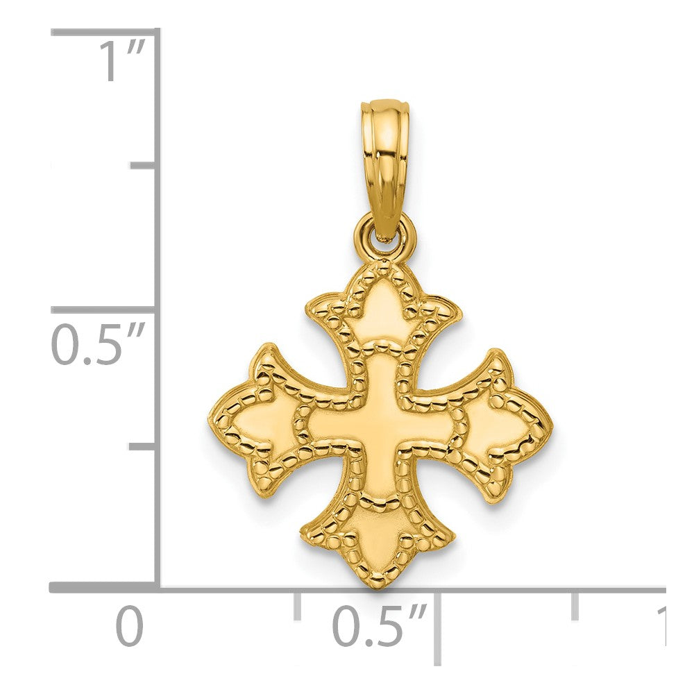 14K Polished Beaded Fleur de Lis Cross Pendant