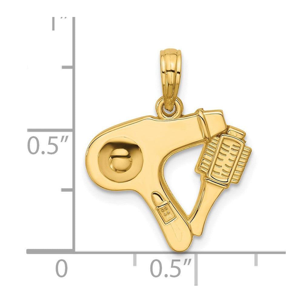 14K Polished Blow Dryer and Curl Brush Pendant
