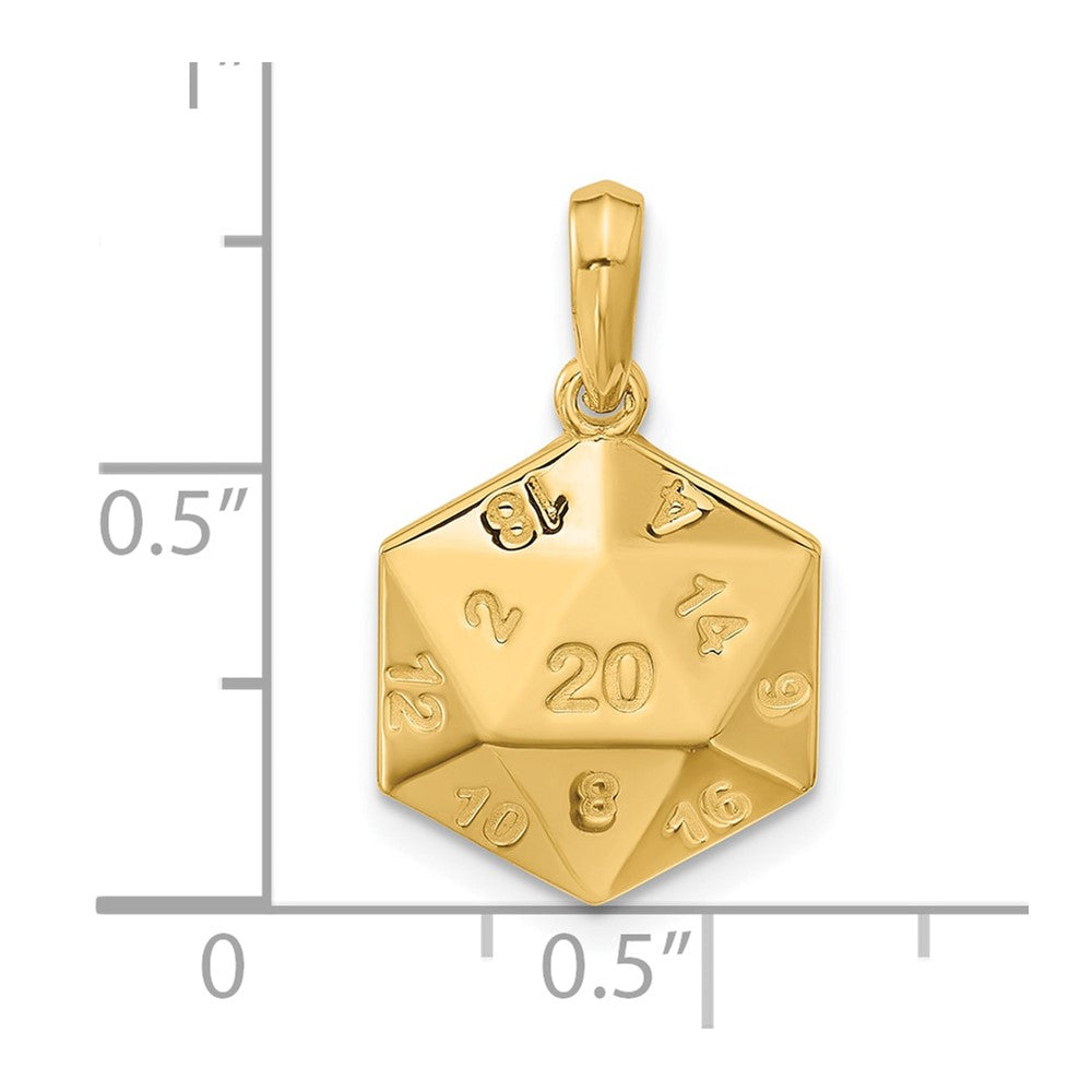 14K Polished D20 Twenty-sided Dice Pendant