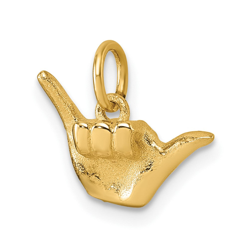 14K Polished Shaka Hang Loose Hand Pendant