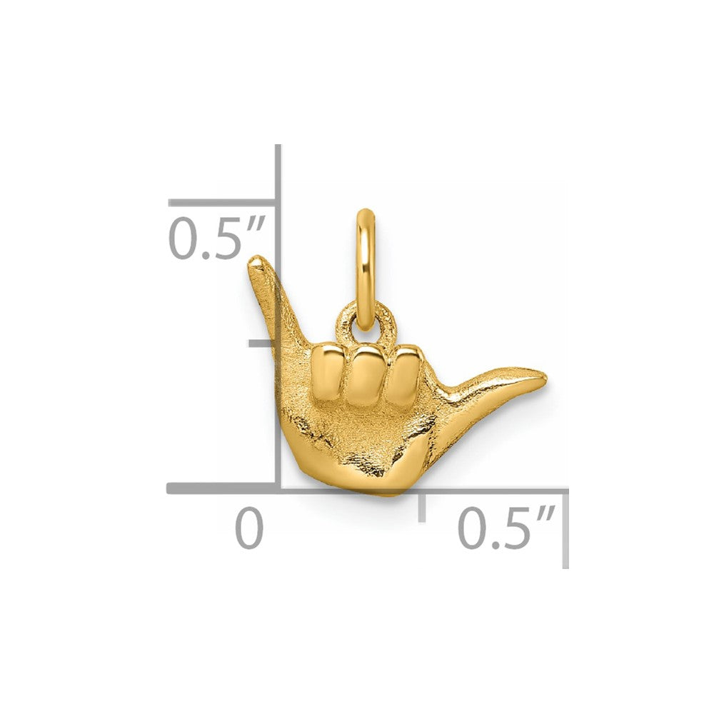 14K Polished Shaka Hang Loose Hand Pendant