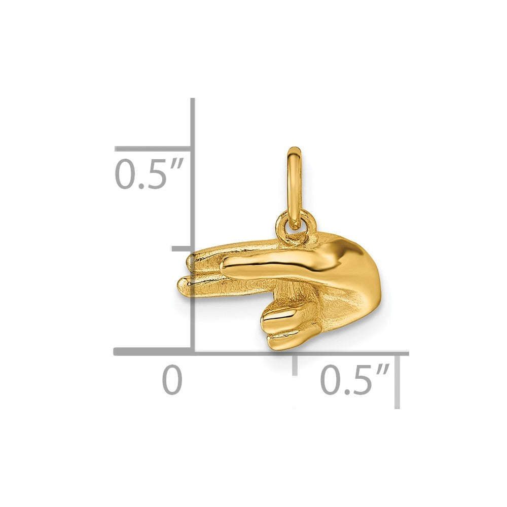14K American Sign Language Alphabet Fingerspelling Sign H Pendant