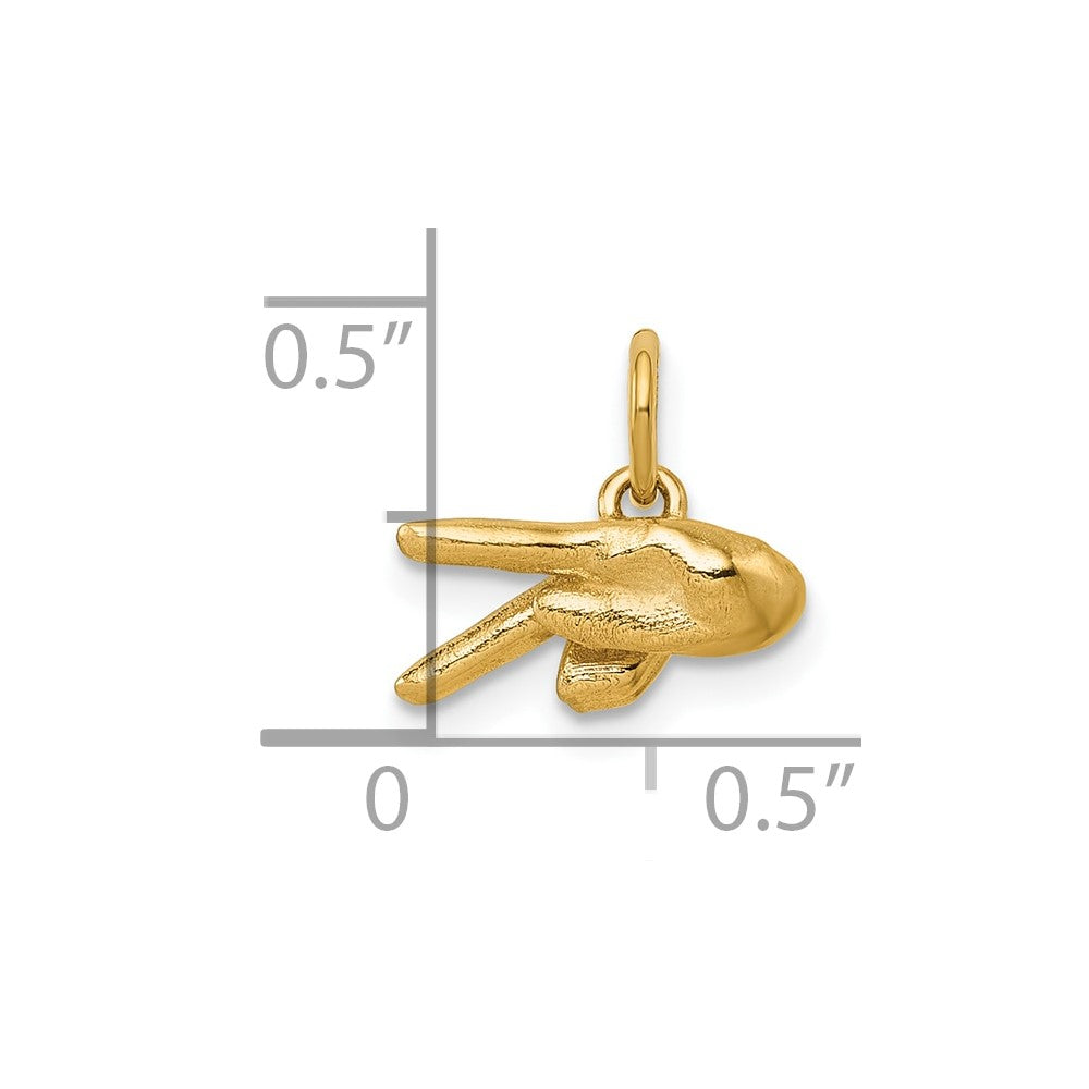 14K American Sign Language Alphabet Fingerspelling Sign P Pendant
