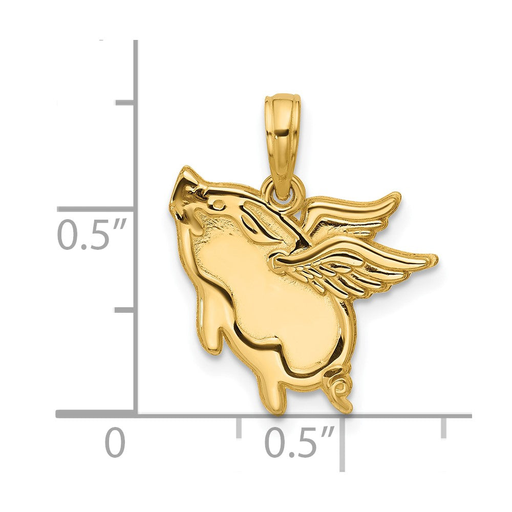 14K Polished Flying Pig Pendant