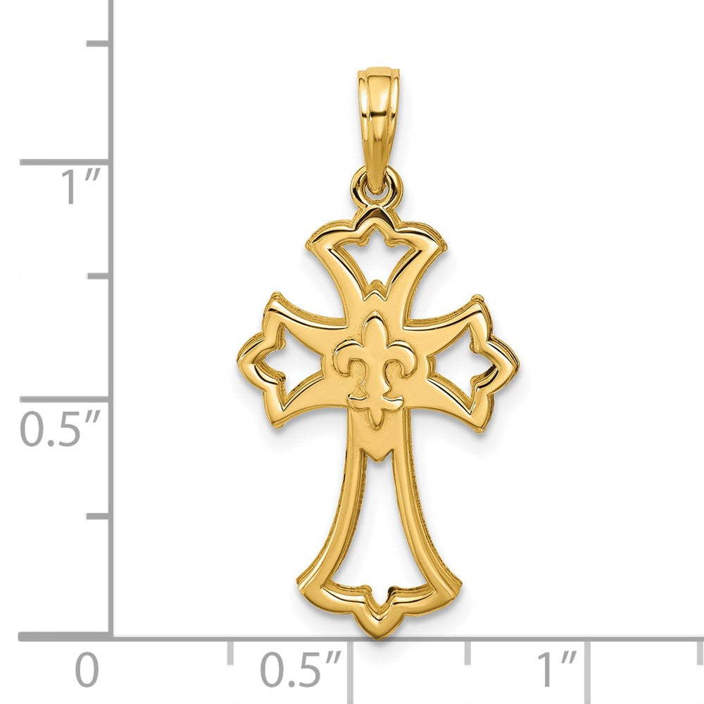 14K Polished Fleur De Lis Cross Pendant