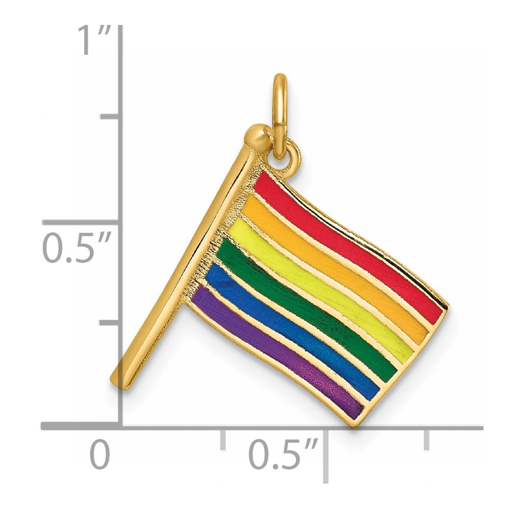 14K Polished Enameled Rainbow Flying Flag Pendant
