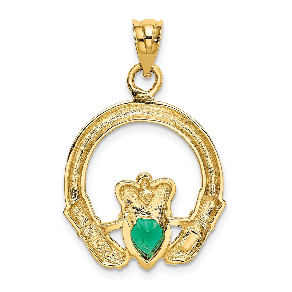 14k Claddagh with Synthetic Green Stone Pendant