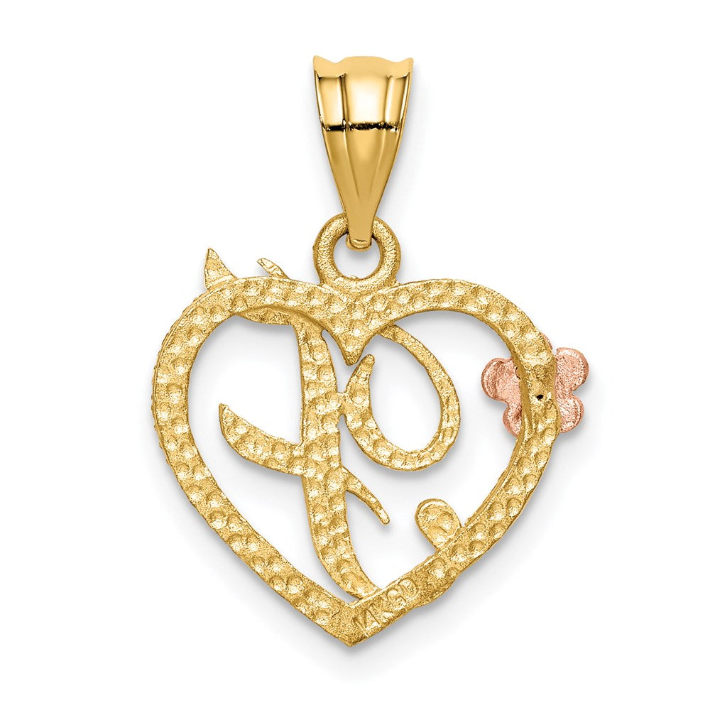 14k Two-Tone Heart Letter F Initial Pendant